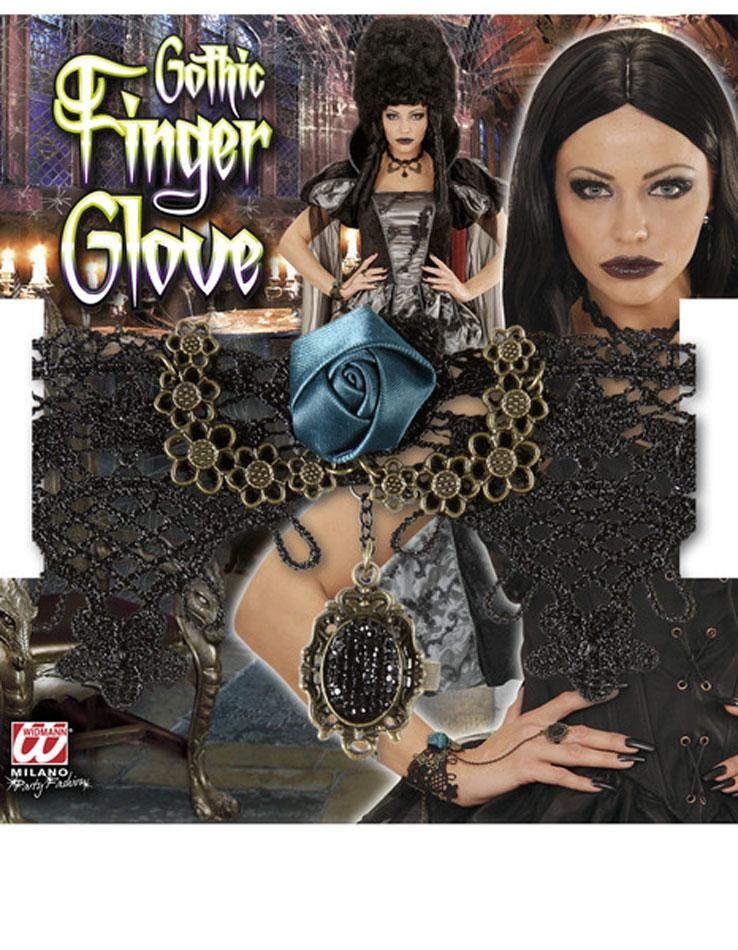 Very Pretty Black Gem Gothic Finger Glove by 05721 available from Karnival Costumes