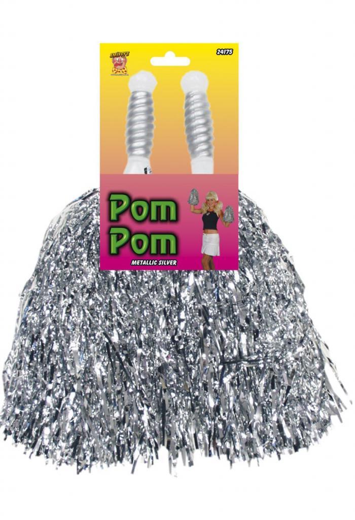 Metallic Silver Cheerleader Pompom Shakers - two pieces by Smiffys 24175 from Karnival Costumes