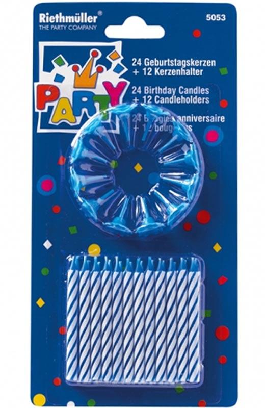 24 Party Cake Candles and 12 Holders in Blue by Amscan RM5053B from Karnival Costumes