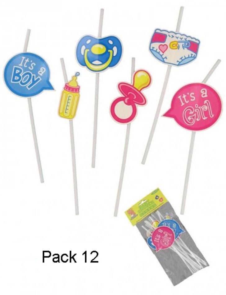Pack of 12 Baby Shower Straws by Alandra 12060 available from Karnival Costumes online party shop