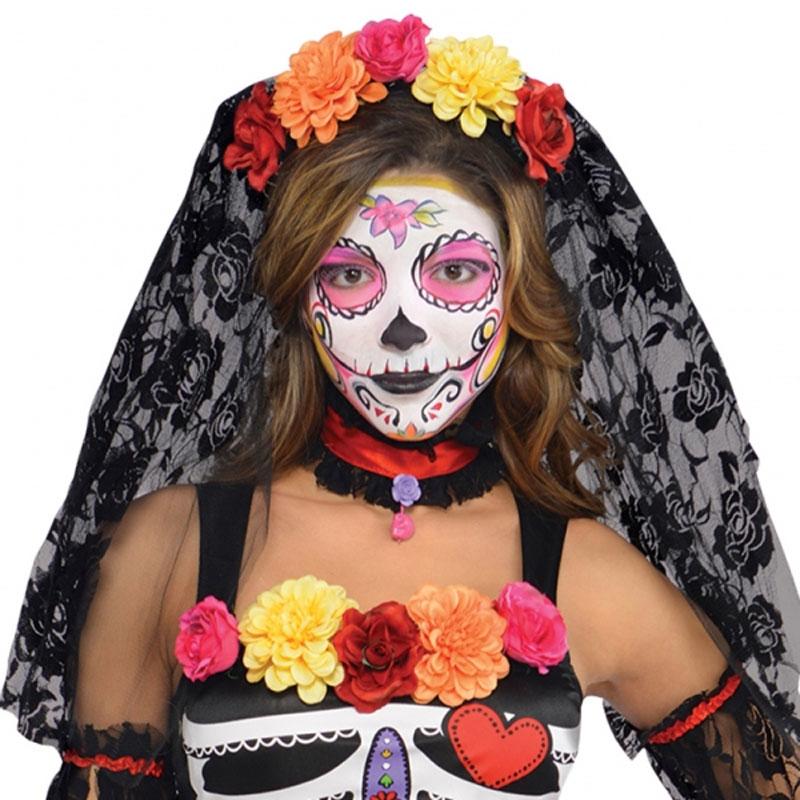 Day of the Dead Senorita Headress included with the costume in sizes sml-lrge from Karnival Costumes