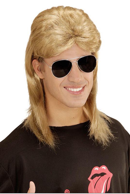 80s Mullet Styled Wig in Blonde with Aviator Sunglasses by Widmann 01854 and available from Karnival Costumes