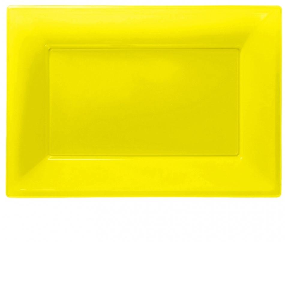 Pack of 3 Sunshine Yellow Plastic Serving Platters by Amscan 997429 available from Karnival Costumes