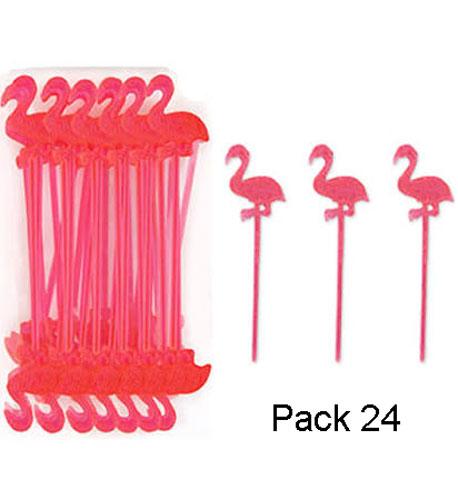 Pack of 24 Pink Flamingo Plastic Party Picks by Unique 19208 available from Karnival Costumes online party shop