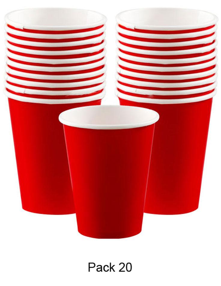 Pack 20 Apple Red Paper Party Hot/Cold Cups with capacity of 9oz or 266ml by Amscan 68015-40 available from Karnival Costumes online party shop