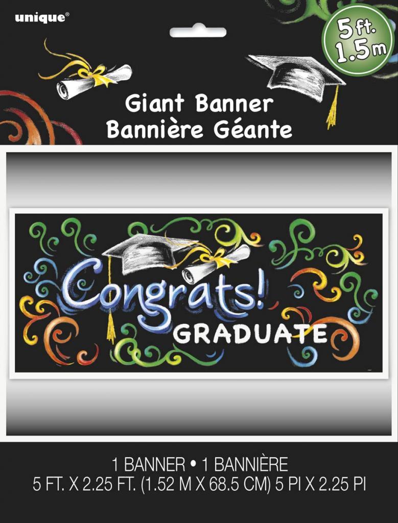 Giant Chalk Board Graduation Banner - 152cm x 69cm by Unique 43631 and available in the UK from Karnival Costumes