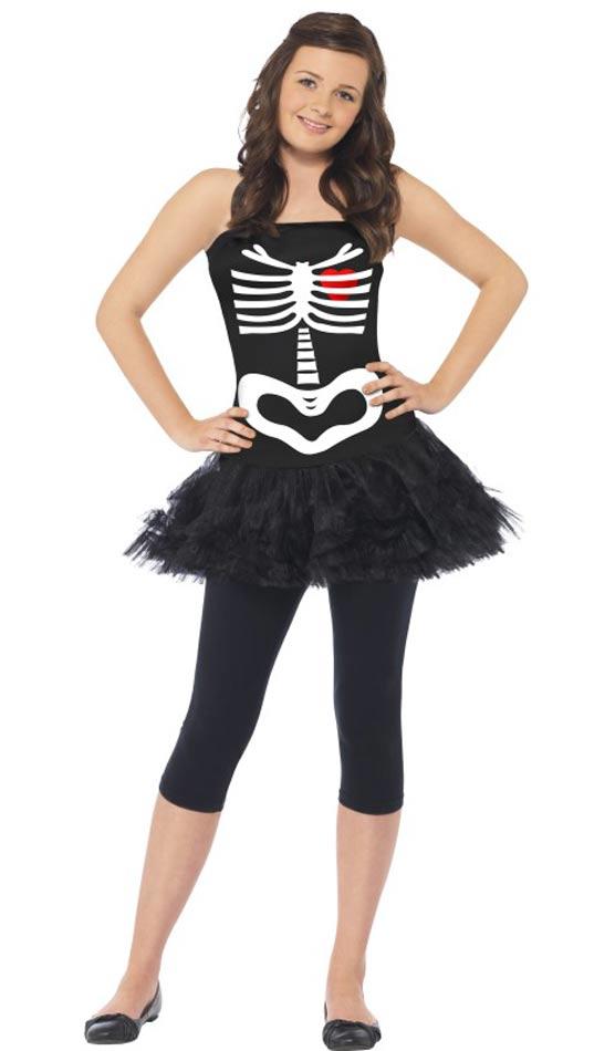 Children's Skeleton Tutu Dress for older children or teens by Smiffys 39198 and available from Karnival Costumes online Halloween Party Shop