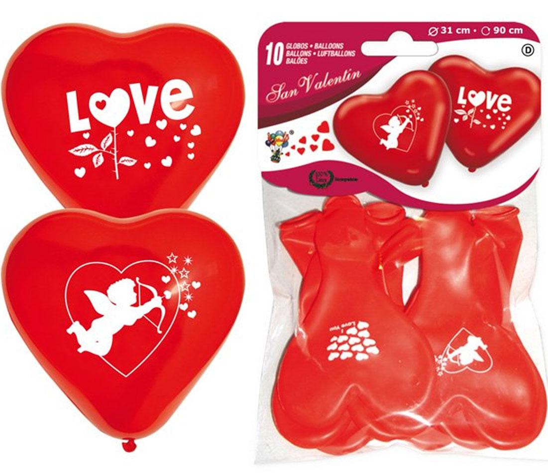 pack of 10, red heart shaped Valentines Balloons by Globos Art: 142 available here at Karnival Costumes online party shop