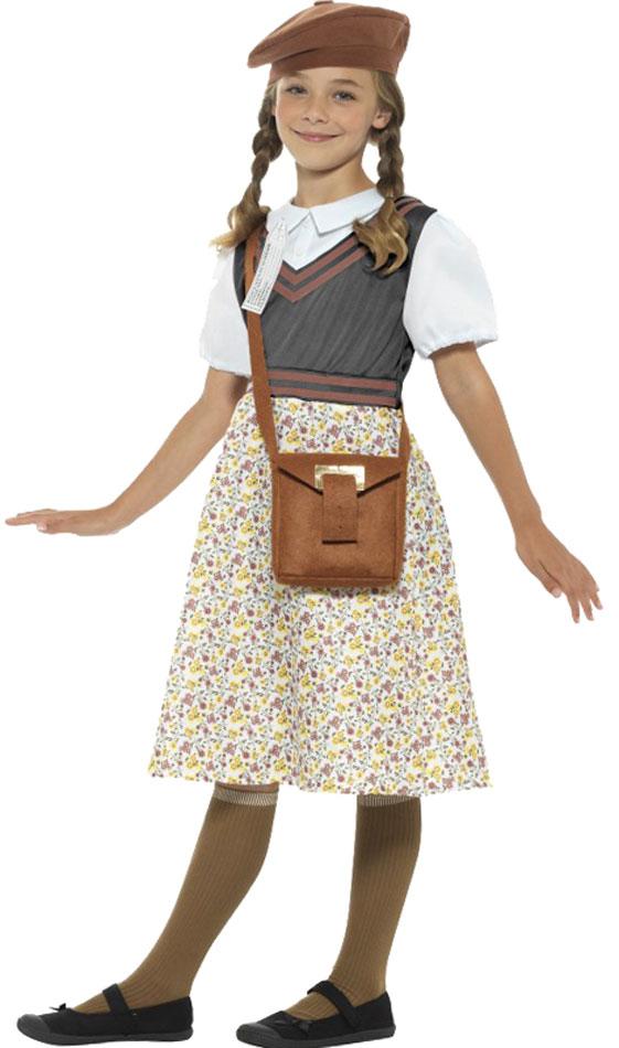 Side view of our Evacuee Schoolgirl Fancy Dress Costume 22483 available in all sizes here at Karnival Costumes online party shop