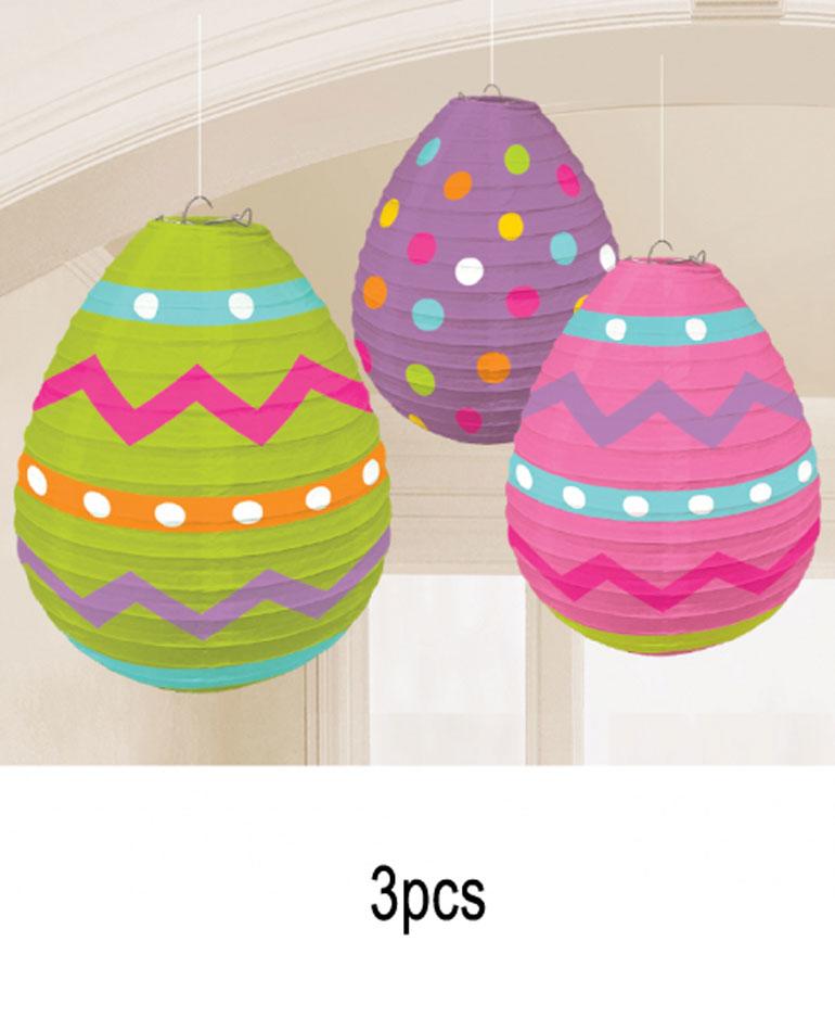 3x 24.1cm Easter Egg Paper Lanterns by Amscan 240695 available from a super collection of Easter themed decorations here at Karnival Costumes online pary shop