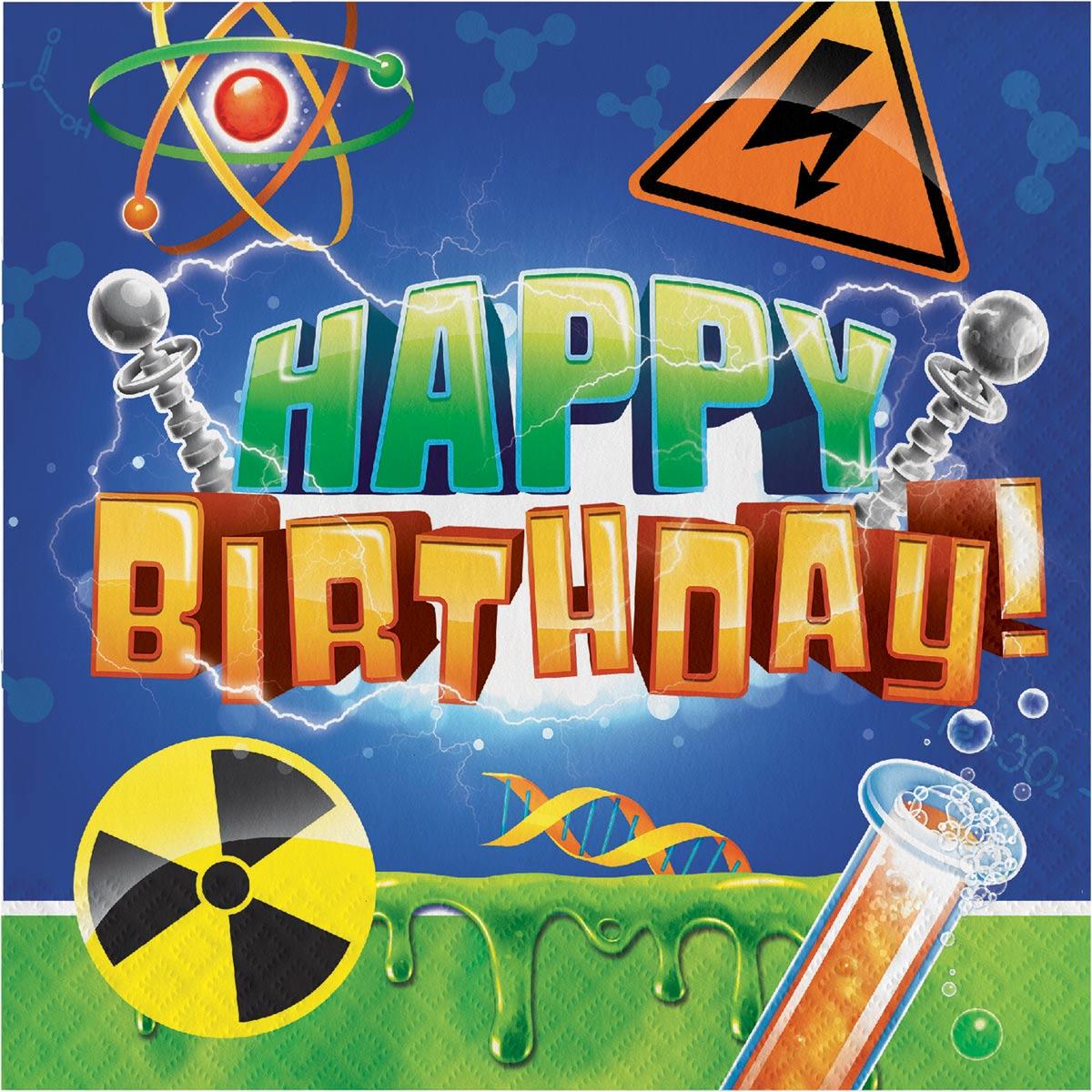 Mad Scientist Happy Birthday Luncheon Paper Napkins - pack 16 by Creative Party 317531 available here at Karnival Costumes online party shop