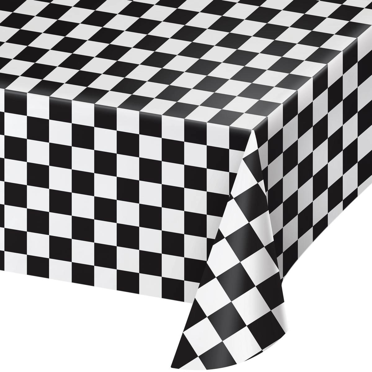 Grand Prix Black and White Plastic Tablecover measuring 54" x 108" by Creative Party 39197 and available in the UK here at Karnival Costumes online party shop