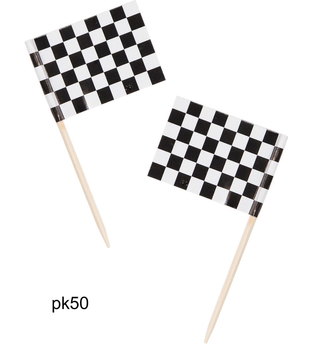 Grand Prix Flag Picks - Pkt 50 in Black and White by Creative Party 10223 available here at Karnival Costumes online party shop
