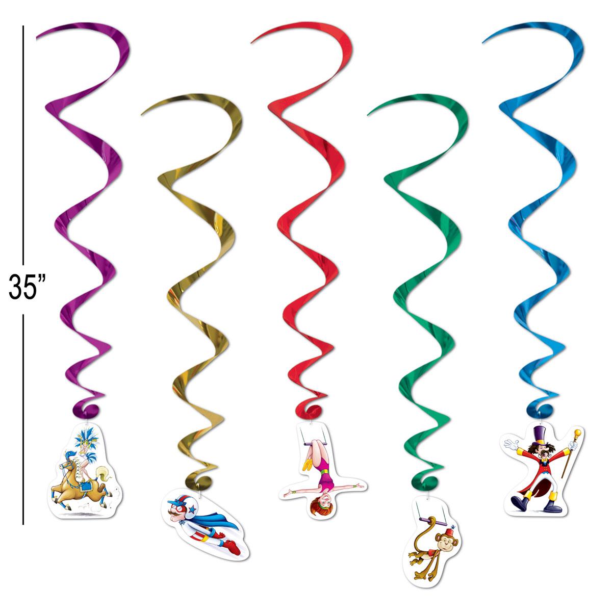 5pc pack of Circus Whirls Hanging Decorations by Beistle 57632 and available in the UK here at Karnival Costumes online party shop