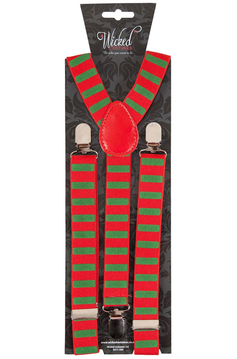 Red and Green Candystripe Braces / Suspenders by Wicked AC-9388 and available from a collection  of Xmas braces here at Karnival Costumes online Christmas party shop