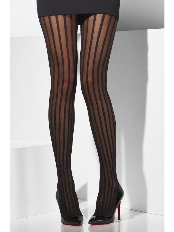 Sheer Black Tights with Vertical Stripes by Smiffy 42720 Karnival