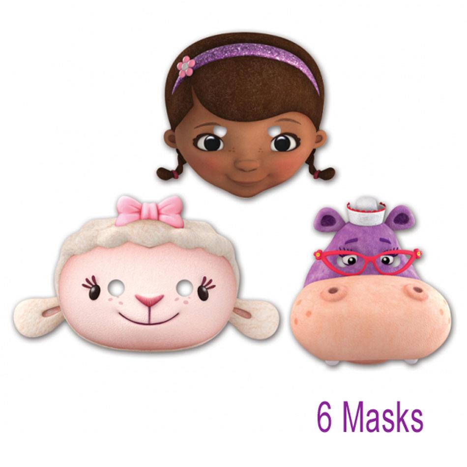 Disney licensed Doc McStuffins 6 Face Masks - 19cm x 18cm pack 6 pcs by Amscan 996911 available here at Karnival Costumes online party shop