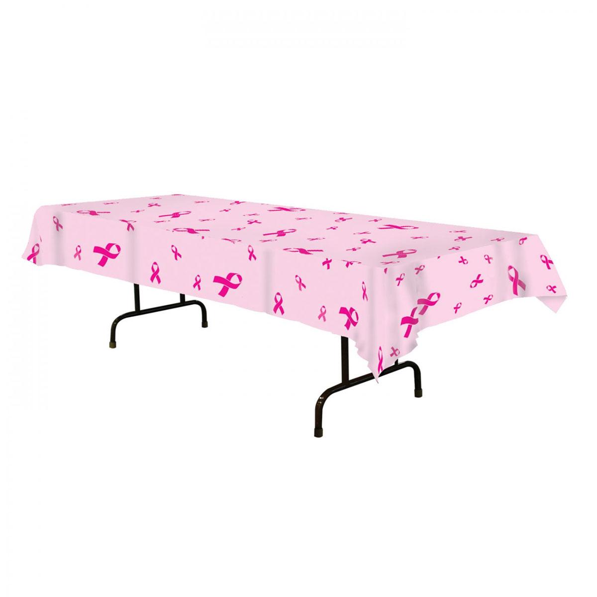 Pink Ribbon Table Cover 108" x 52" in durable plastic by Beistle 57939 available here at Karnival Costumes online party shop