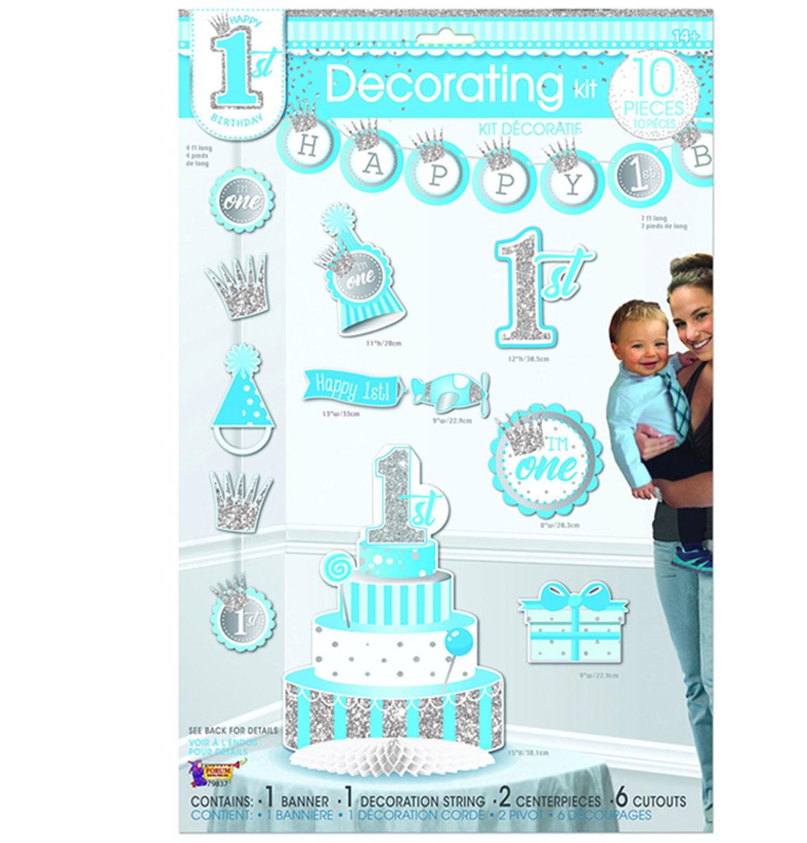 10pc Boy's 1st Birthday Party Decorating Kit by Forum Novelties 79837 available in the UK here at Karnival Costumes online party shop