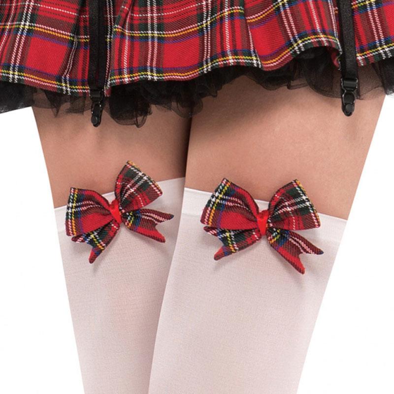 Adult Nerdy and Flirty Costume Stockings with Tartan Bows by Amscan 842191 / 842199 available here at Karnival Costumes online party shop