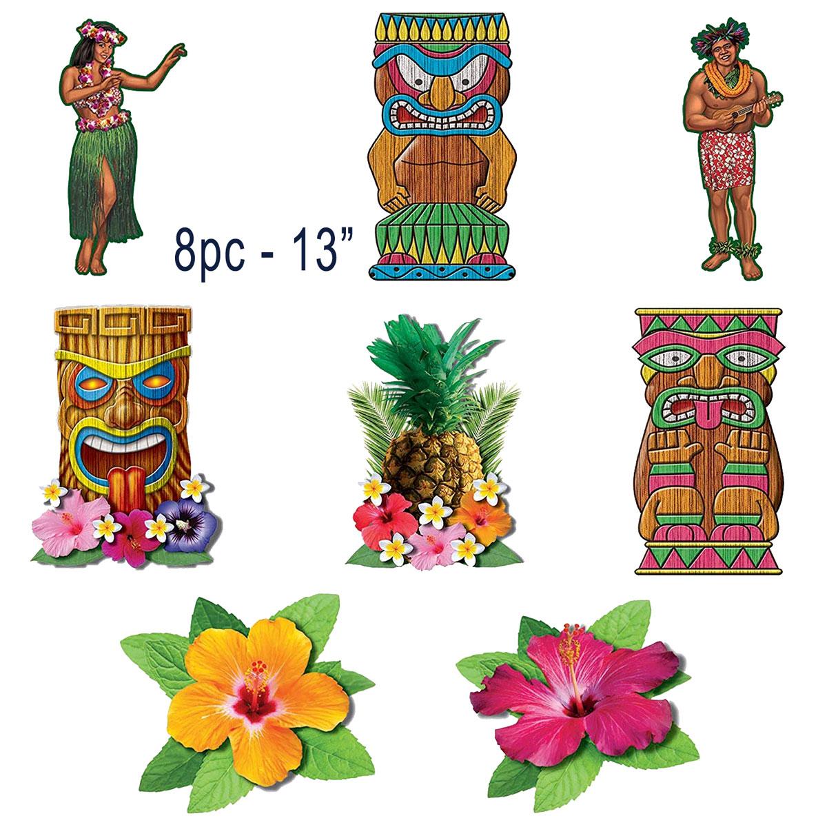 Hawaiian Cutout Decorations Pk8 each approx 13" by Forum Novelties 80128 available here at Karnival Costumes online party shop