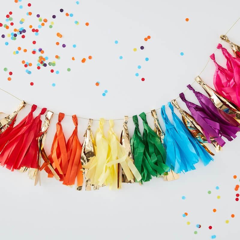 Multi-Coloured Rainbow Tassel Garland by Ginger Ray RA-934 available here at Karnival Costumes online party shop