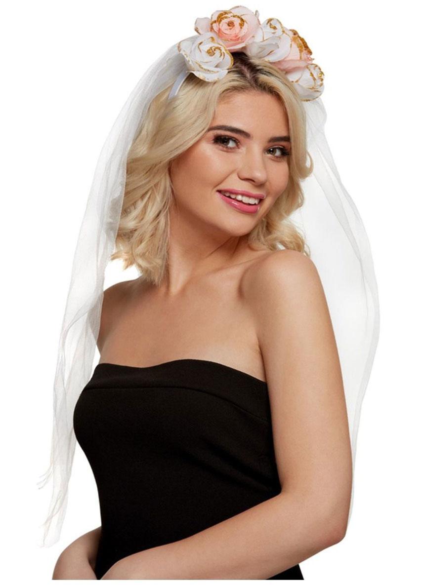 Floral Headband with Veil by Smiffy 52192 available here at Karnival Costumes online party shop