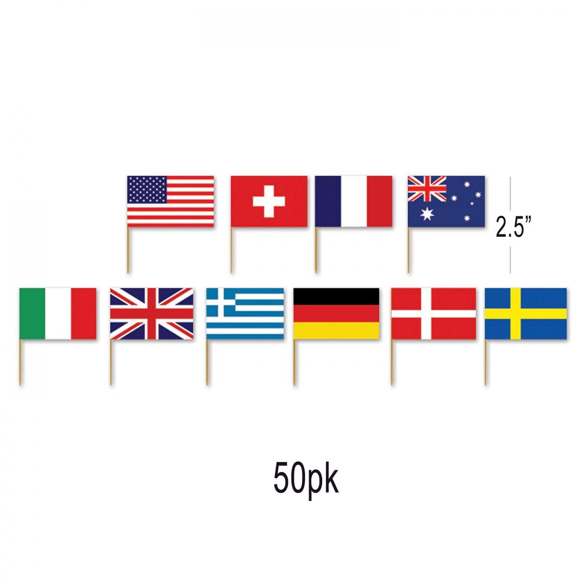 Pack 50 International Nations flag sandwich party picks by Beistle 60108 available in the UK here at Karnival Costumes online party shop
