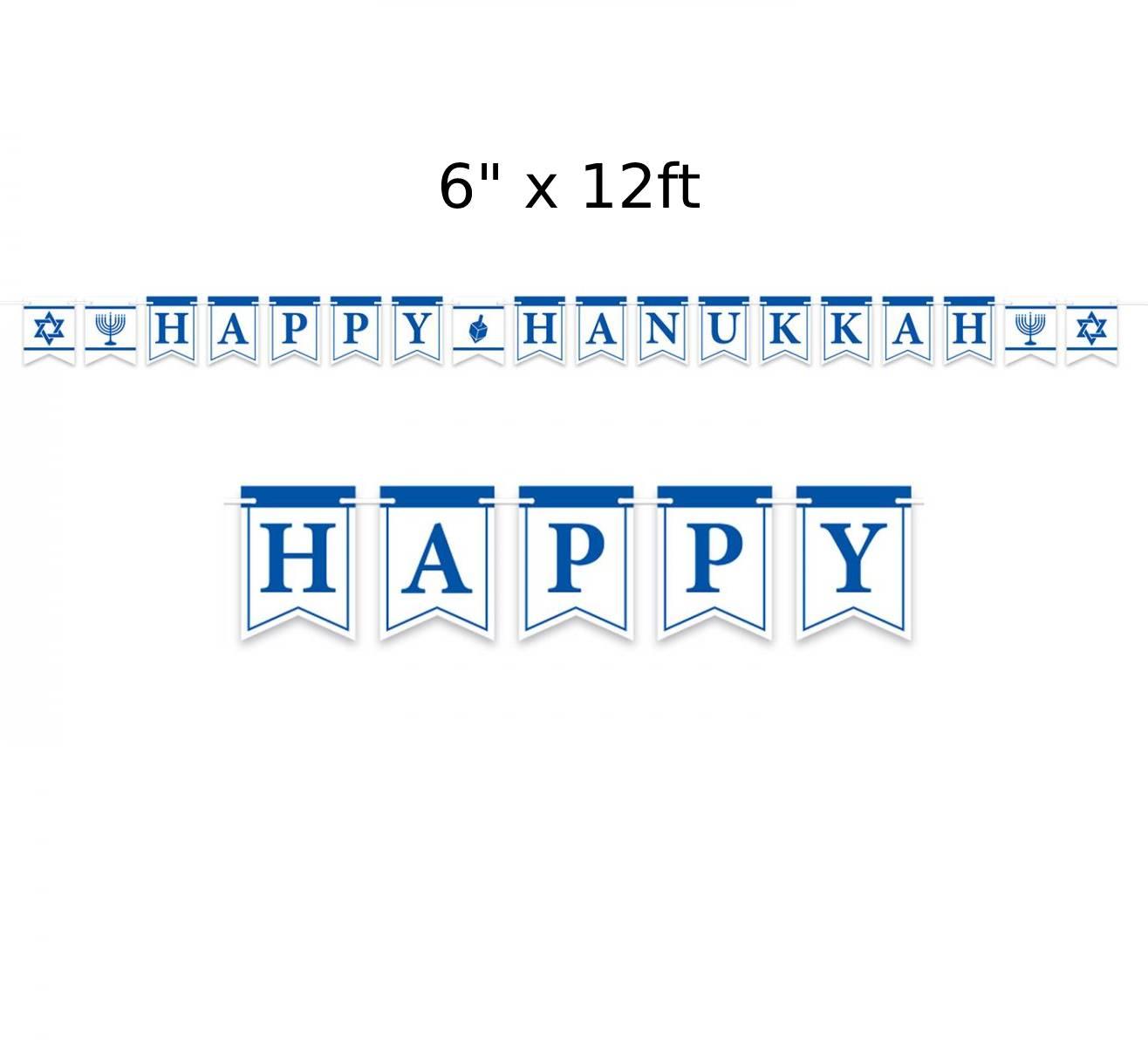 Happy Hanukkah Letter Banner. 12ft in length with 6" cutouts it's by Beistle 20893 and available here at Karnival Costumes online party shop