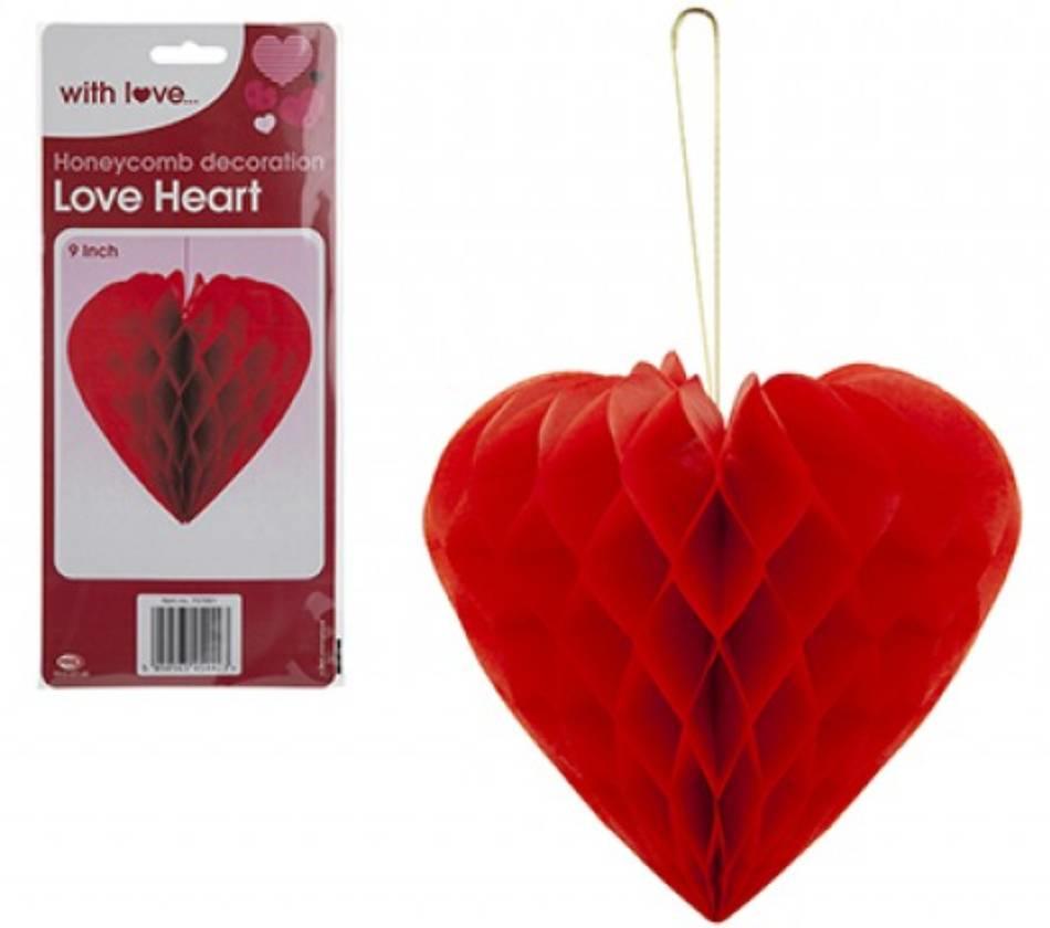 Hanging red 9" Valentine's Heart Decoration by PMS 737091 available here at Karnival Costumes online party shop