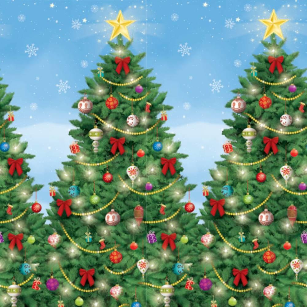 Christmas Tree Wall Roll Scene Setter with Blue Sky background by Amscan 674000 available from Karnival Costumes online Christmas party shop