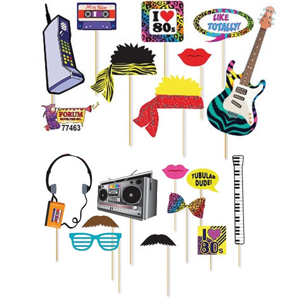 Detail of our 18pc 1980s Photo Booth set by Forum Novelties 77463 available here at Karnival Costumes online party shop
