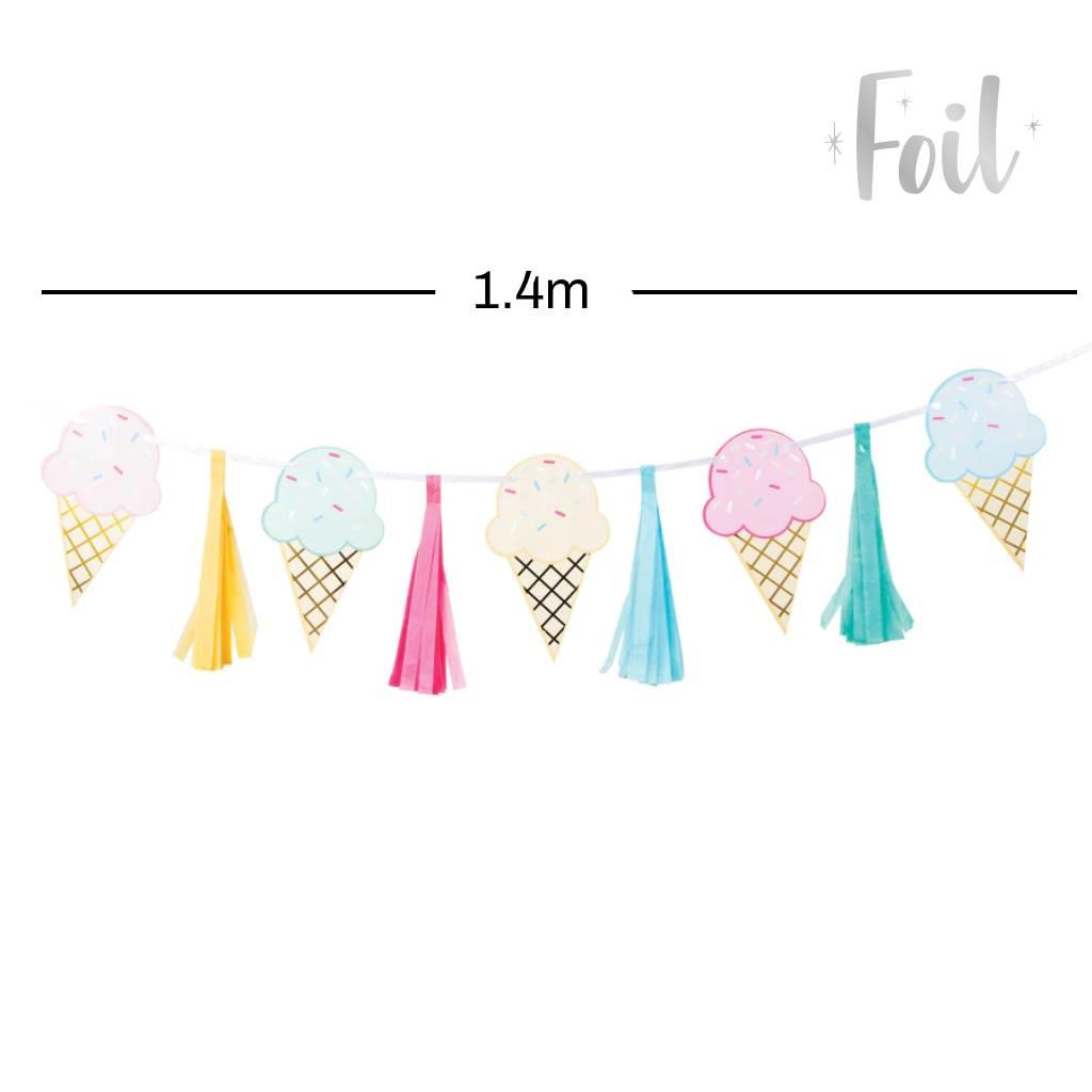 1.4m (4.4ft) Foil Trimmed Ice-Cream Tassel Banner by Creative Party PC346416 available here at Karnival Costumes online party shop