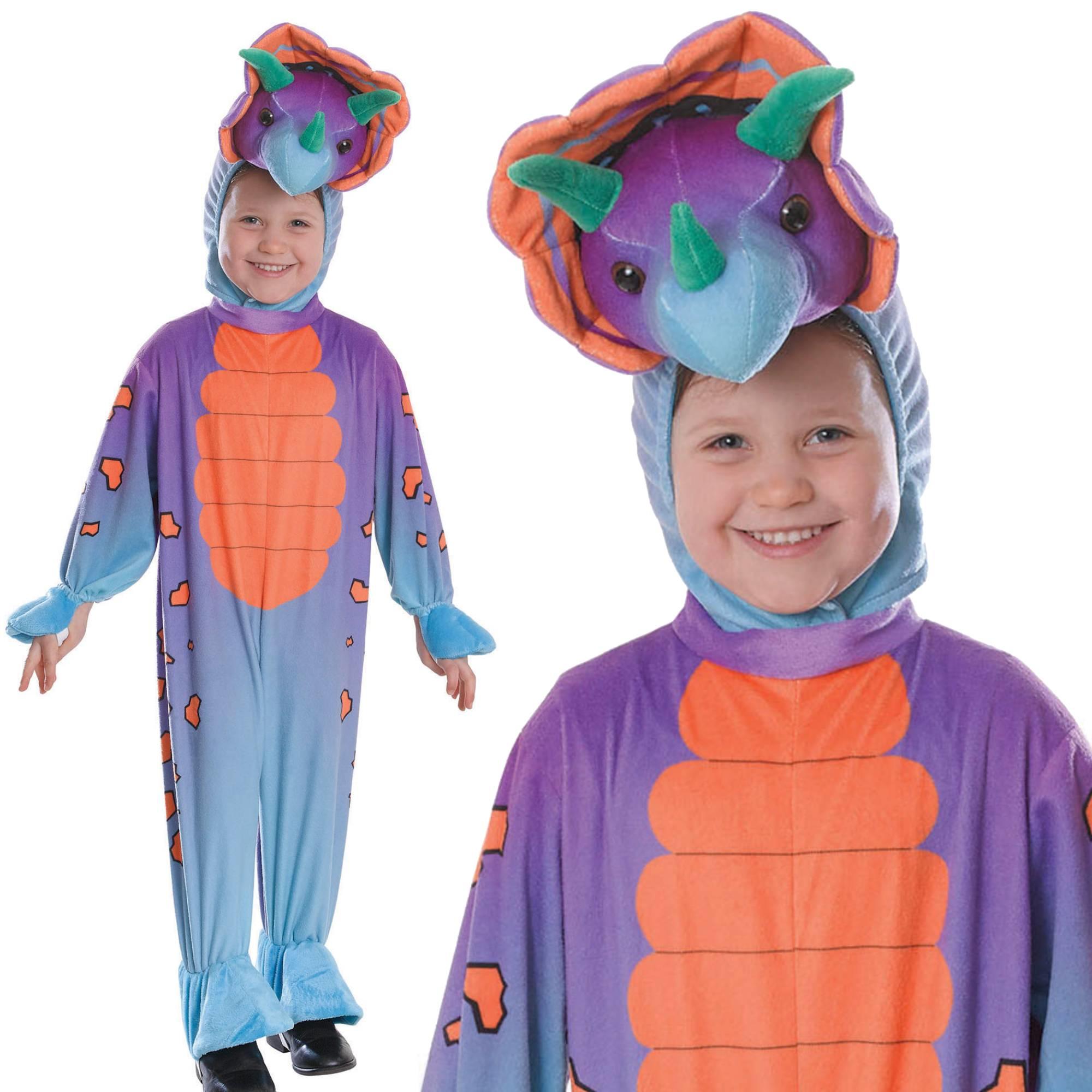 Jurassic Park inspired Triceratops Fancy Dress Costume for children with jumpsuit and headpiece by Bristol Novelties CC084 / CC085 available here at Karnival Costumes online party shop
