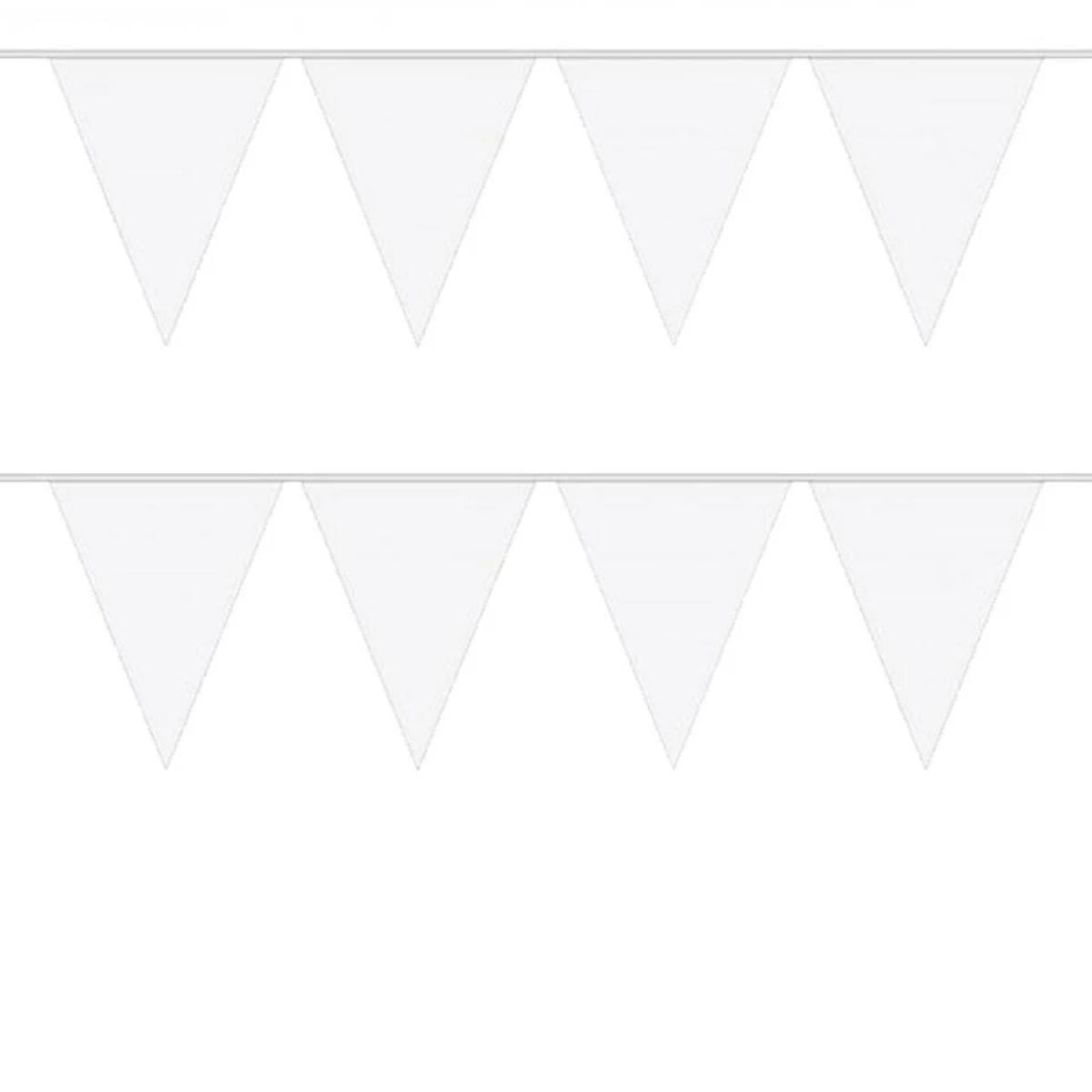 White Pennant Flag Bunting 10m with 15 pennants each 30cm x 18cm. By Amscan 9903782 it's available in the UK here at Karnival Costumes online party shop