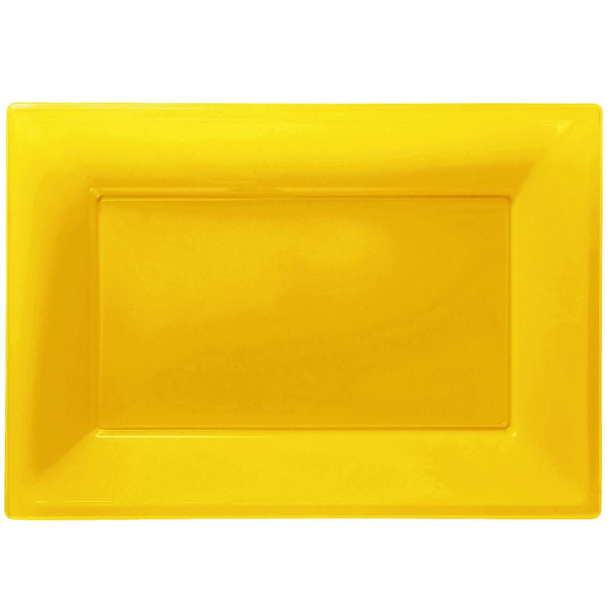 Sunshine Yellow 32cm x 23cm Plastic Serving Platters pk3 by Amscan 997429 available from Karnival Costumes