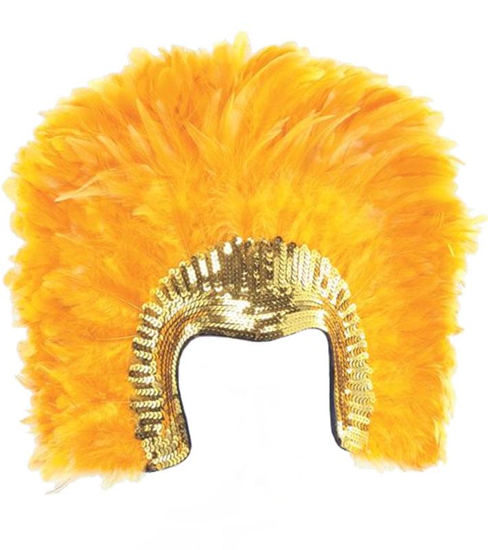 Deluxe Yellow Feather Headress with Gold Sequin Trim