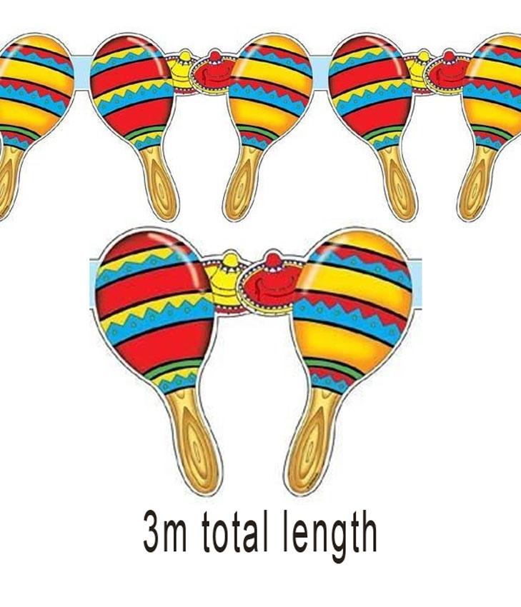 Colourful Mexican Maraca Themed Paper Garland 3m in length by Widmann 2163M and available from Karnival Costumes online party shop