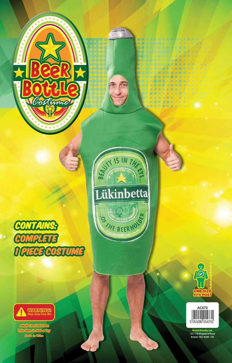 Green Beer Bottle Costume packaging. By Bristol Novelties AC473 it's available here at Karnival Costumes online party shop
