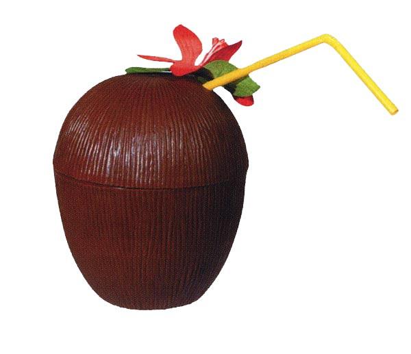 Tropical party Coconut Cup with flower and straw item 5871C available here at Karnival Costumes online party shop