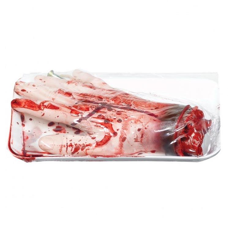 Human Size Severed Hand on a White Tray