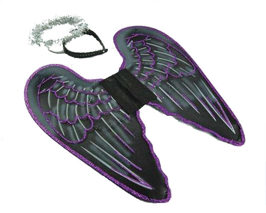 Black Angel Wings with Silver Halo