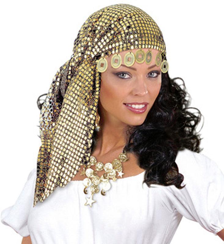 Gypsy Sequinned Headscarf with Coin Fringe by Widmann 8477N available here at Karnival Costumes online party shop