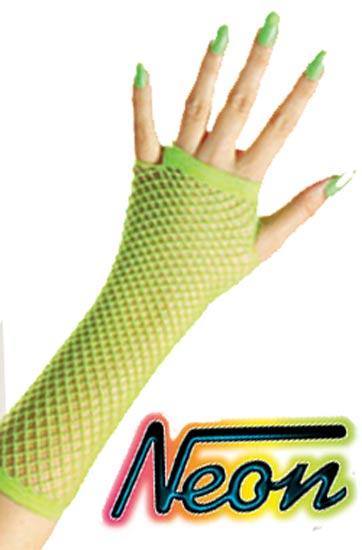 Ladies Gloves - Neon Lime Green Fishnet Fingerless Gloves