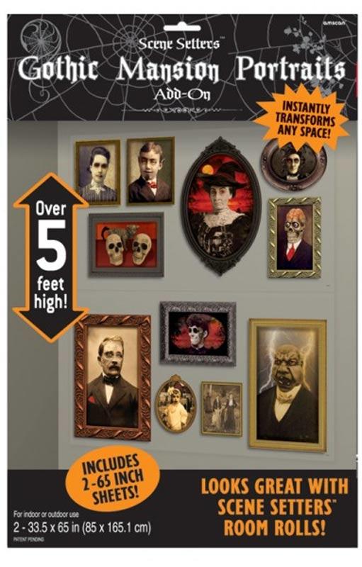 Halloween Party Decoration Gothic Portraits pack of 2 sheets with a number of designs by Amscan 673032 available here at Karnival Costumes online Halloween party shop