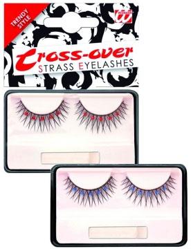Eyelashes - Black Crossover with Coloured Crystals from a large collection of false eyelashes at Karnival Costumes your fancy dress specialists