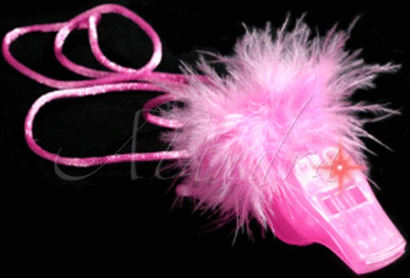 Flashing Whistle with Lanyard and Pink Fur Trim from a collection of Hen Night accessories at Karnival Costumes