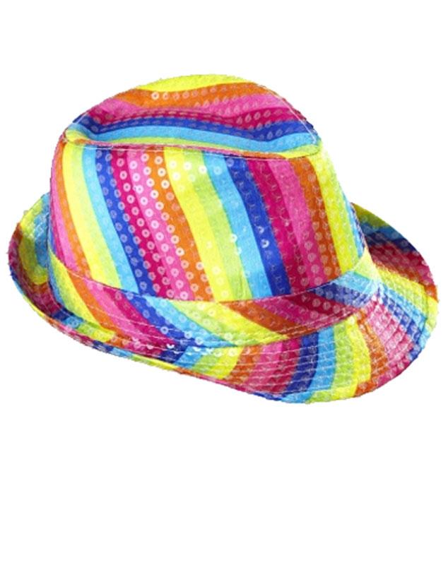 Sequined Rainbow Fedora Hat by Widmann 0081U perfect for Gay Pride Parade available here at Karnival Costumes online party shop