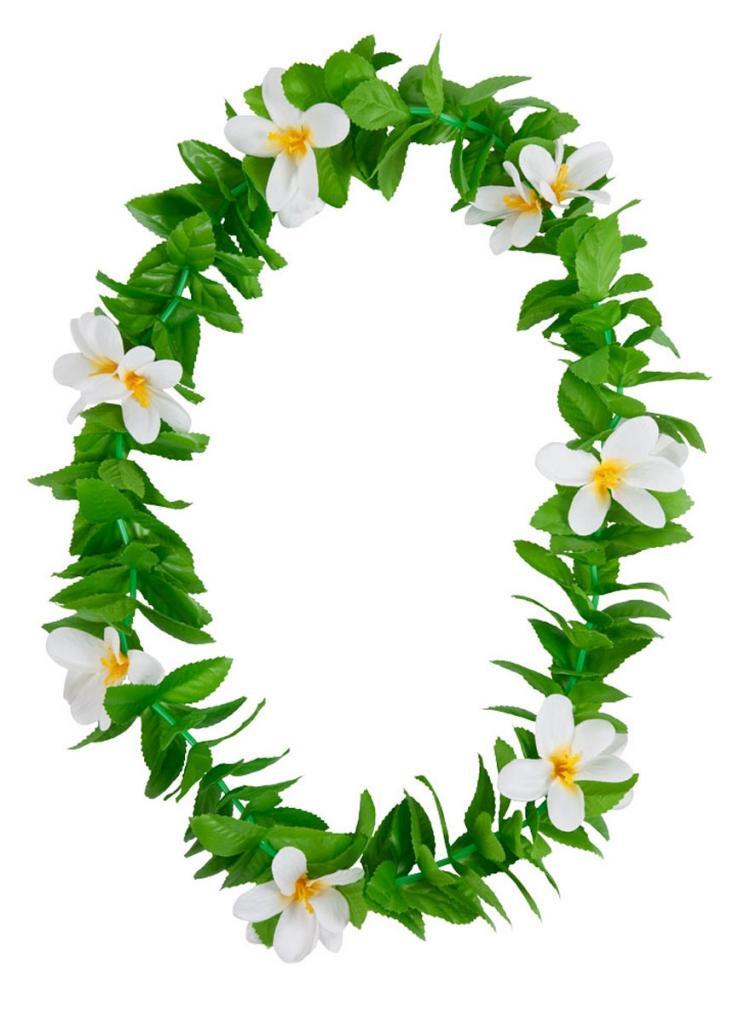 Green Leaf Lei with White Flowers Hawaiian Garland by Wicked HAW-9459 available at Karnival Costumes