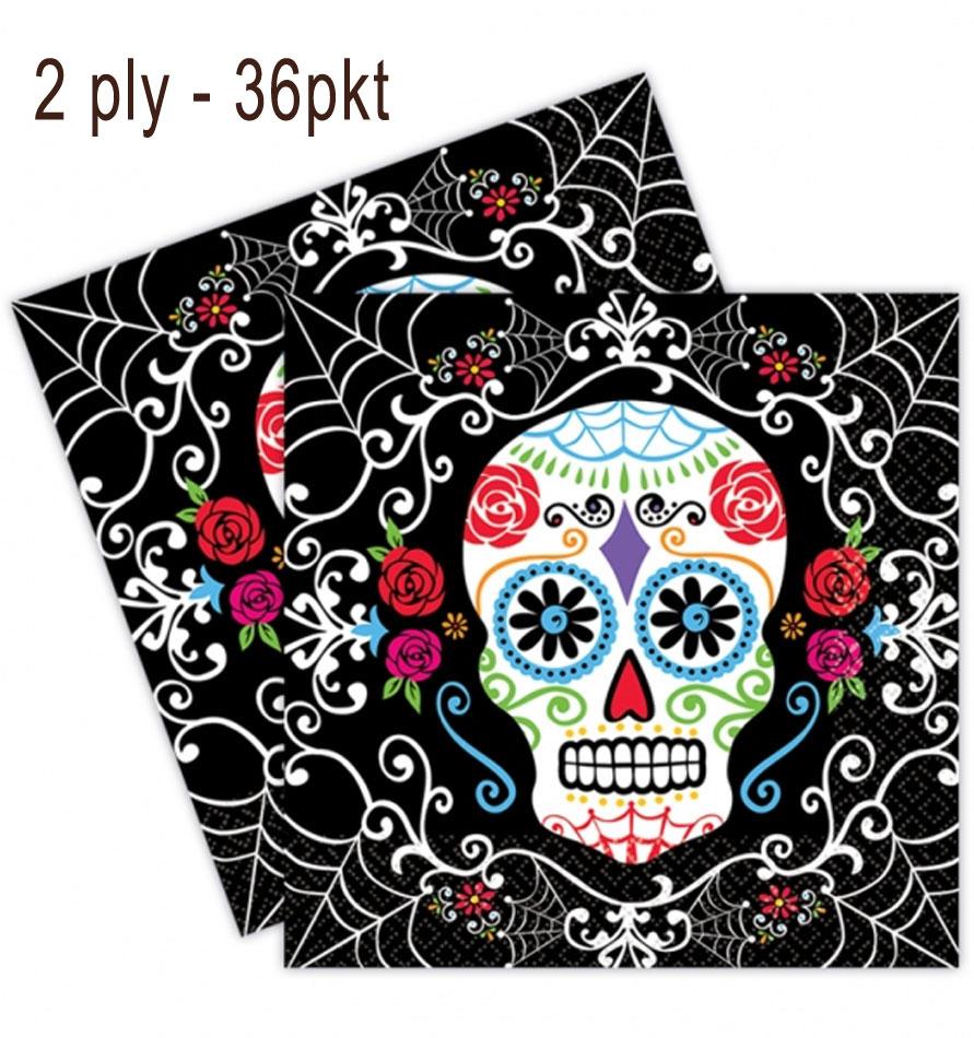 Day of the Dead Luncheon Napkins - 2ply 33cm pkt36 by Amscan 711519 available here at Karnival Costumes online party shop